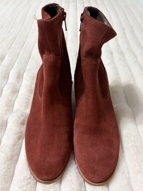 Crevo Jade Women's Suede Ankle Booties in Brick Red